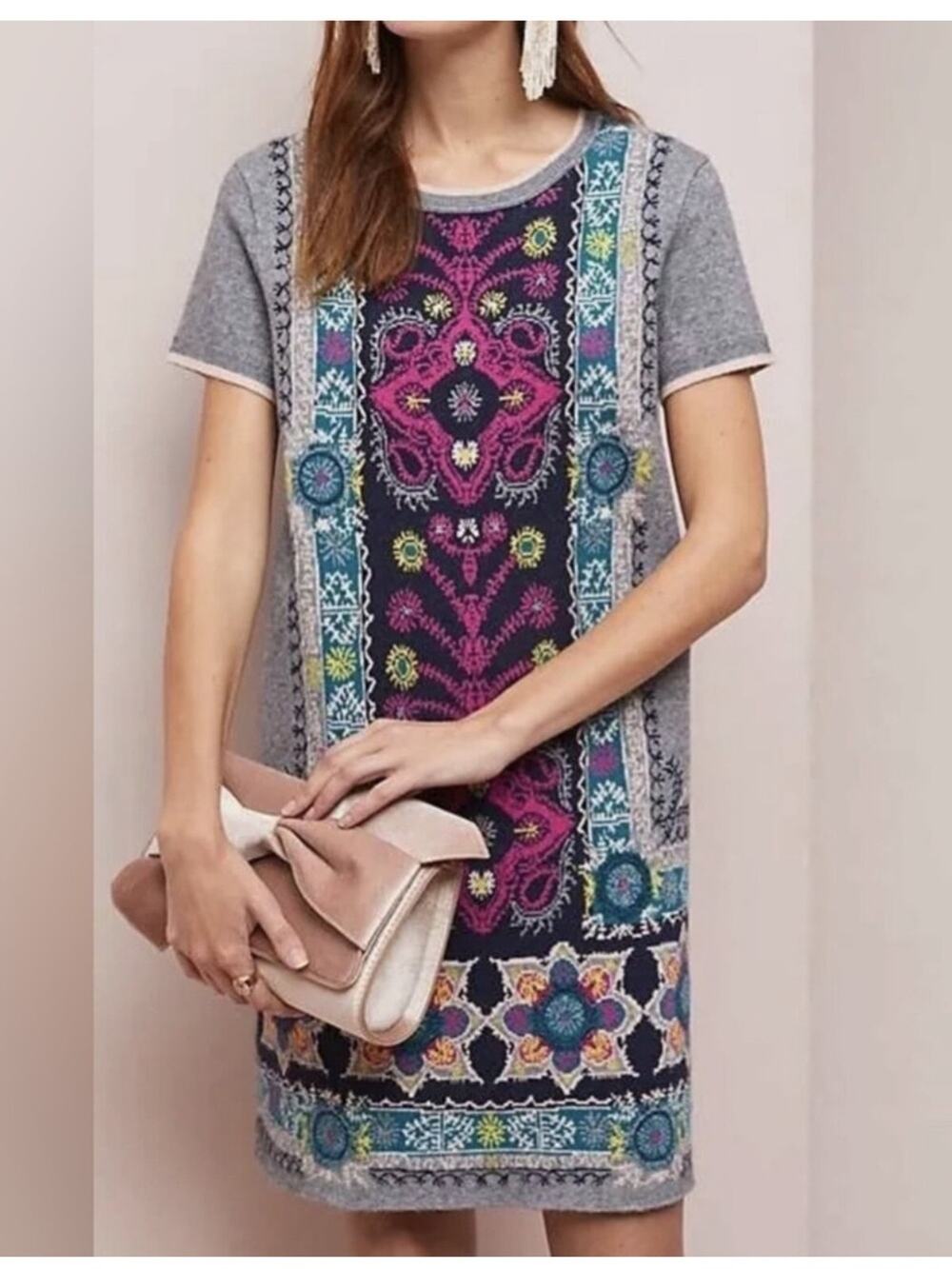 Anthropologie Akemi + Kin Kaleidoscope Boho Sweater Dress Grey Size Large